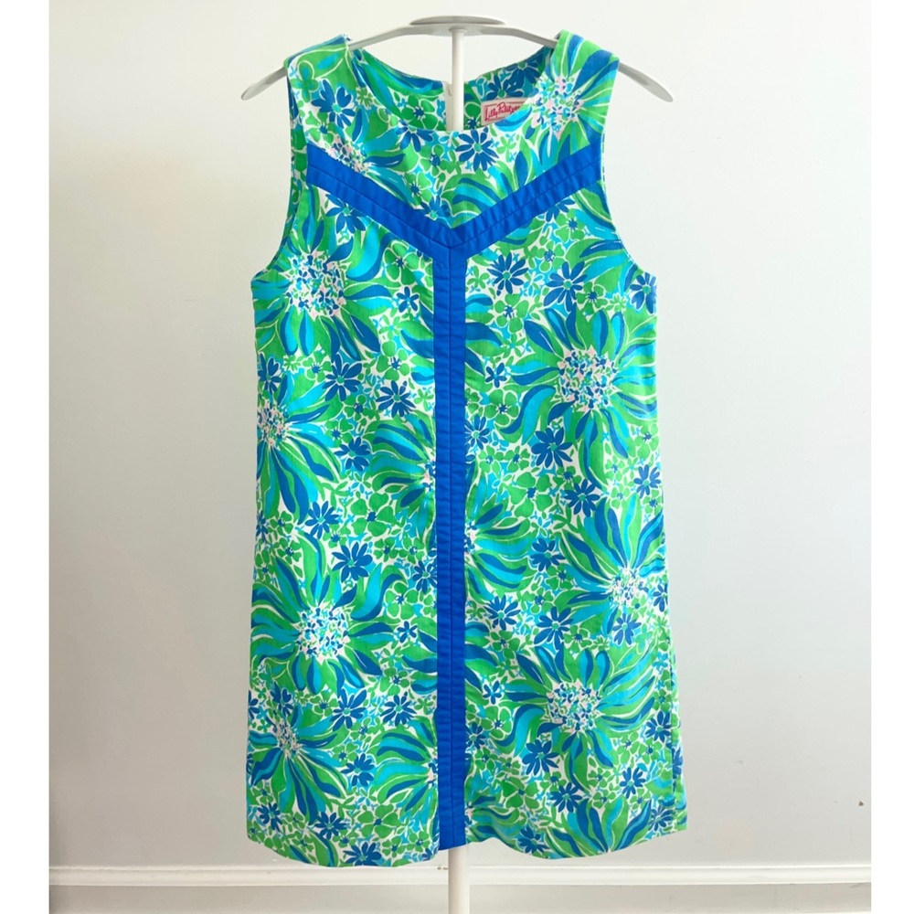 Lilly Pulitzer Shift Dress Size 10 Pink Label Green Blue Floral Hawaiian
